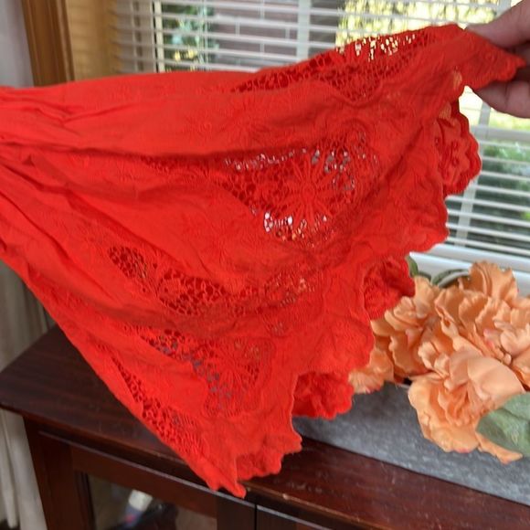 Free People Red Lace Bell Sleeve Top - Picture 5 of 15